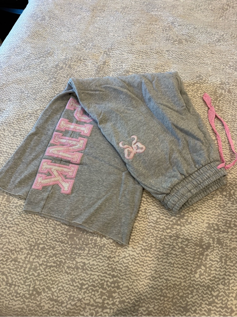 PINK x LoveShackFancy Gray Sweatpants with Pink Logo